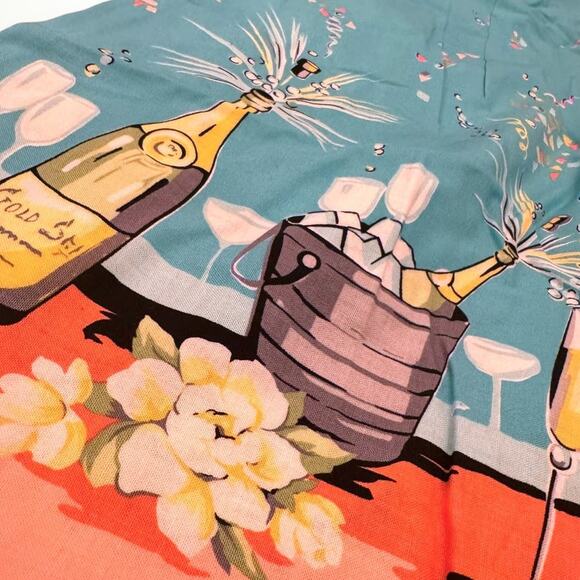 Bernie Dexter Cotton Champagne Celebration Turquoise Pink Mini Dress Size L - Picture 2 of 9